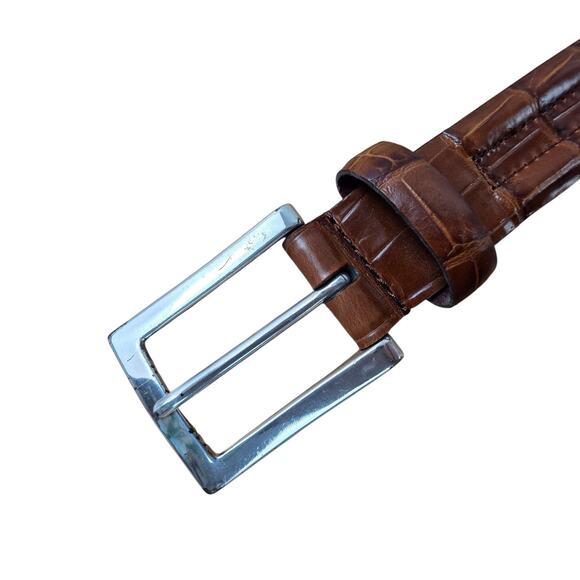 Brighton Belt Women's L Large 34 Brown Leather Croc Silver VTG Western - Picture 4 of 10